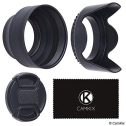 55mm Set of 2 Camera Lens Hoods and 1 Lens Cap - Rubber (Collapsible) + Tulip Flower - Sun Shade/Shield...