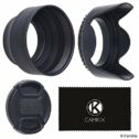 72mm Set of 2 Camera Lens Hoods and 1 Lens Cap - Rubber (Collapsible) + Tulip Flower - Sun Shade/Shield...