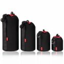 POLAM-FOTO 4 Pack Thick Lens Pouch Set for Protect DSLR Camera Len, Lens Case Neoprene with Soft Thick Black Plush...