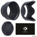 Set of 2 Camera Lens Hoods and 1 Lens Cap - Rubber (Collapsible) + Tulip Flower - Sun Shade/Shield -...